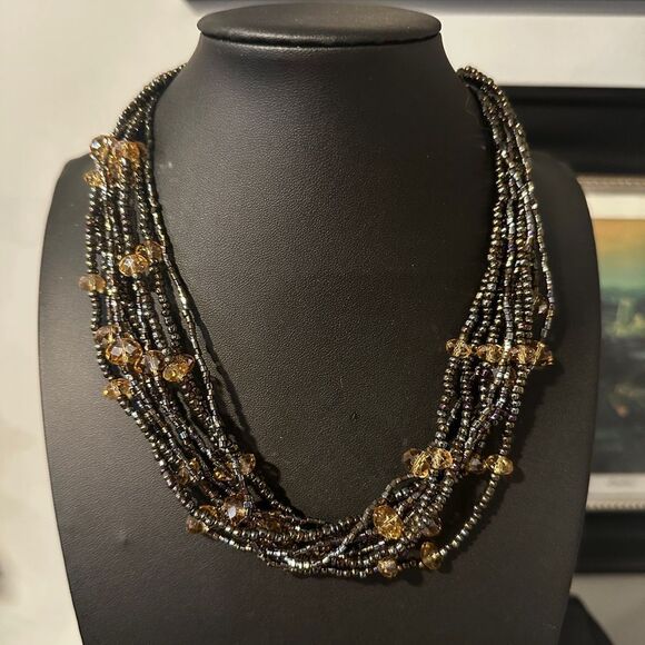 18" multi- strand glass seed bead and faceted crystal necklace! - Picture 12 of 14
